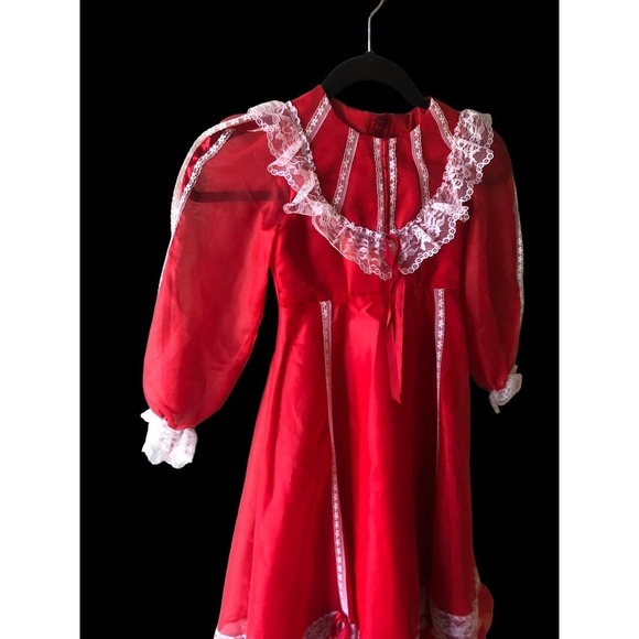 Vtg Fancy Frocks Party Christmas Dress Girls 4 Red Victorian Lace Ruffles Poofy - Picture 9 of 12